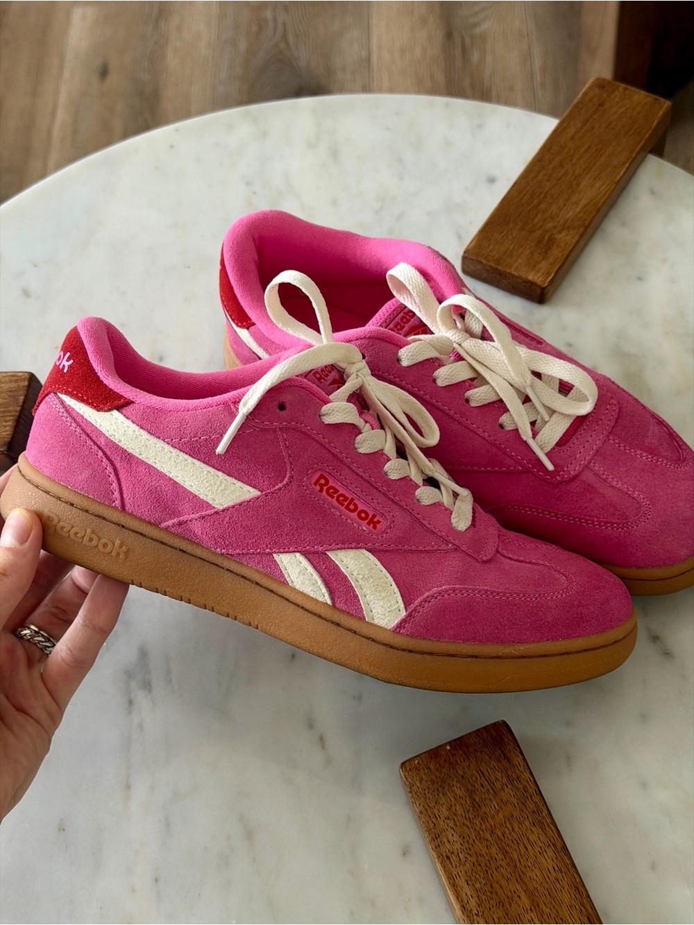 Reebok Pink Suede Sneakers with Tan Gum Sole